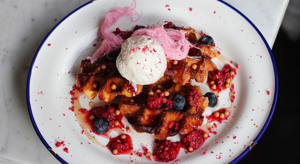 Nosh on miso chilli eggs and Belgian waffles with Persian floss at Newstead’s No. 68