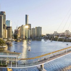 Updated designs for the forthcoming Kangaroo Point green bridge reveal several overwater dining spaces
